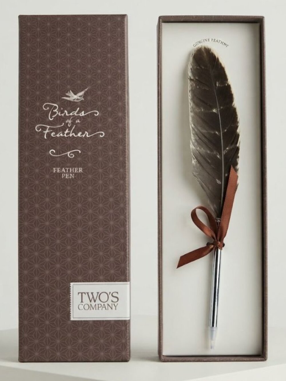 NIB Two’s Company Birds Of A Feather Feather Pen in Box Refillable 9"